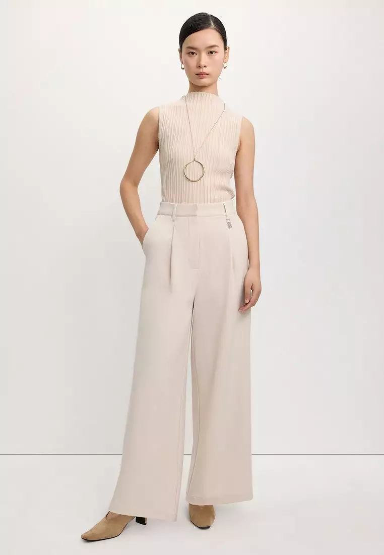 Wide-Leg Trousers - Beige