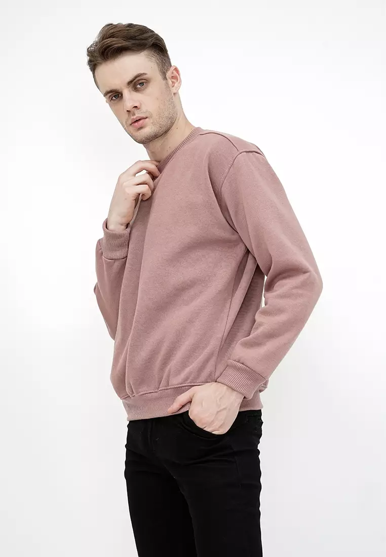 sweater basic lengan panjang baju sweater tebal dusty pink