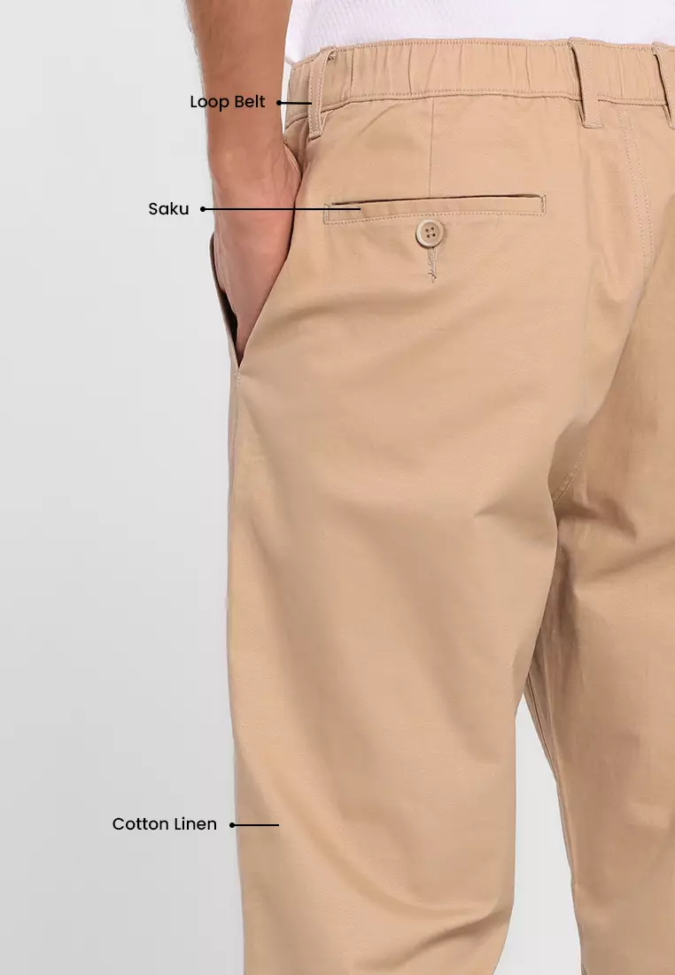 MANZONE- Celana Panjang Pria Relaxed Fit Deva 02 - Beige Warna Beige