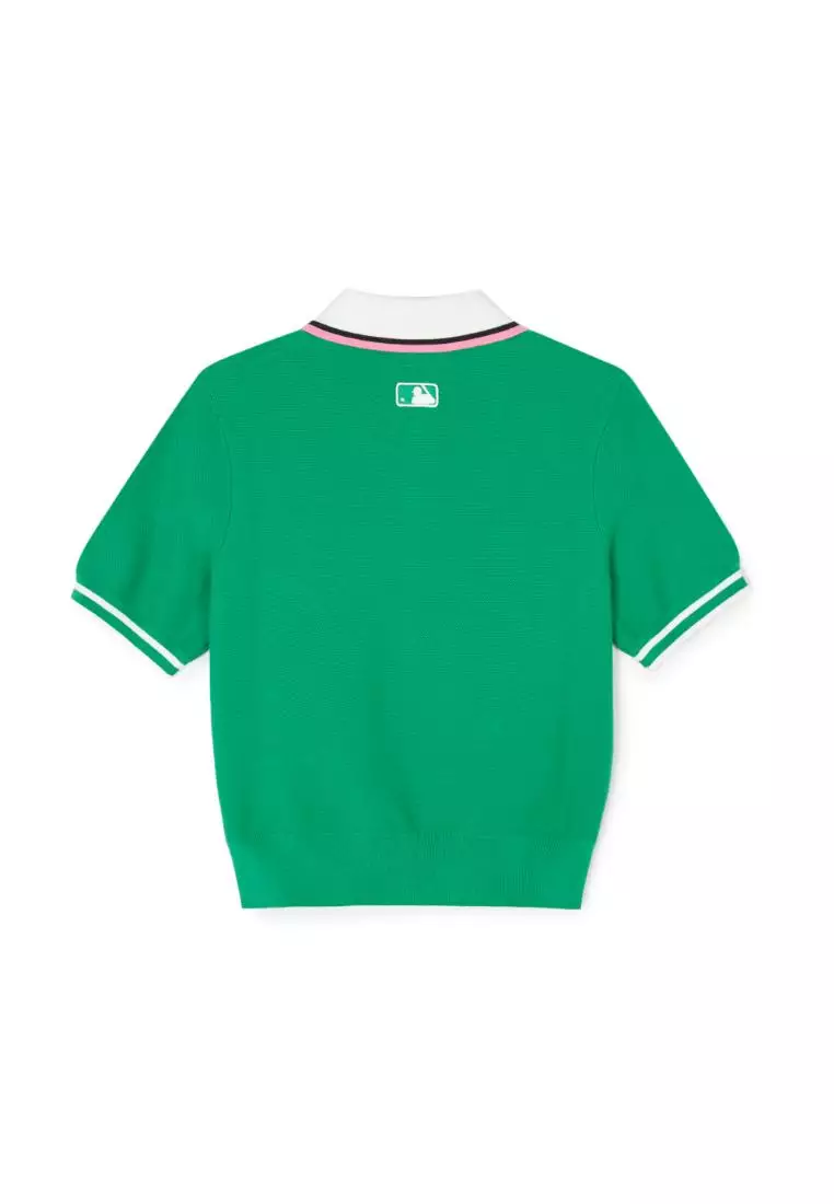 WOMEN'S SPORTIVE VARSITY HALF ZIP SHORT SLEEVE SWEATER PULLOVER NEW YORK YANKEES