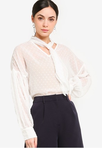 ZALORA WORK white Long Sleeves Blouse With Tie Detail DCE6AAA18CE46DGS_1