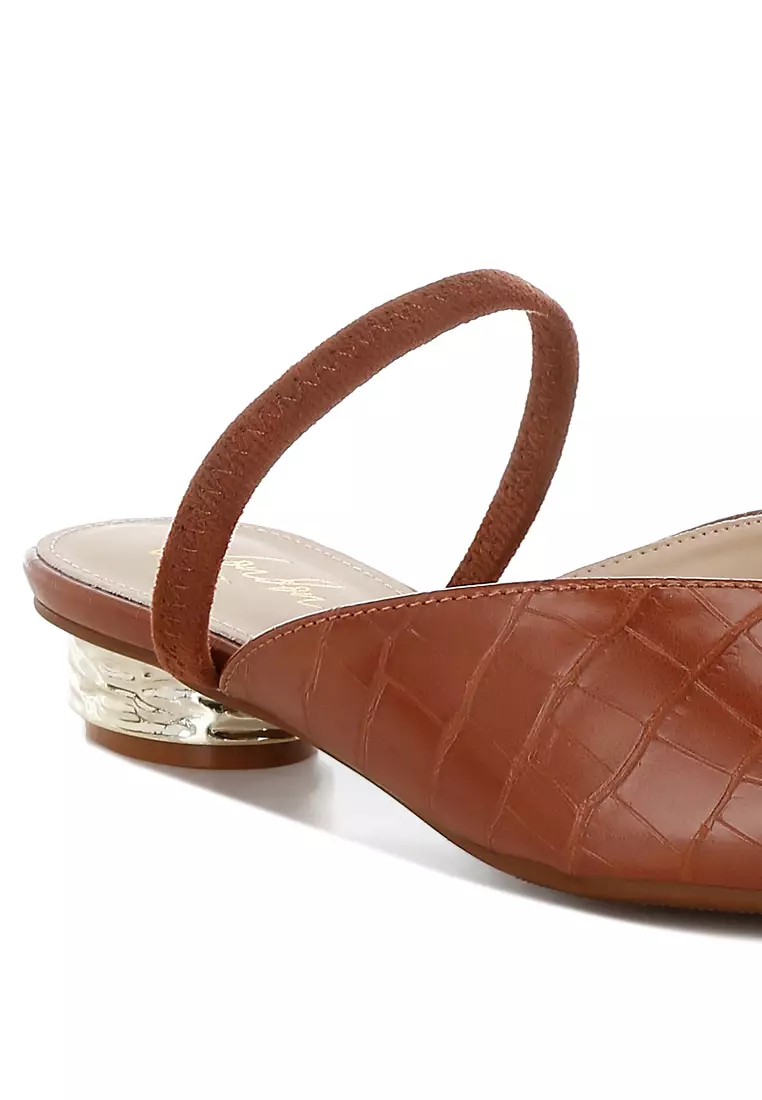 Fantasy Heel Croco Mules In Tan