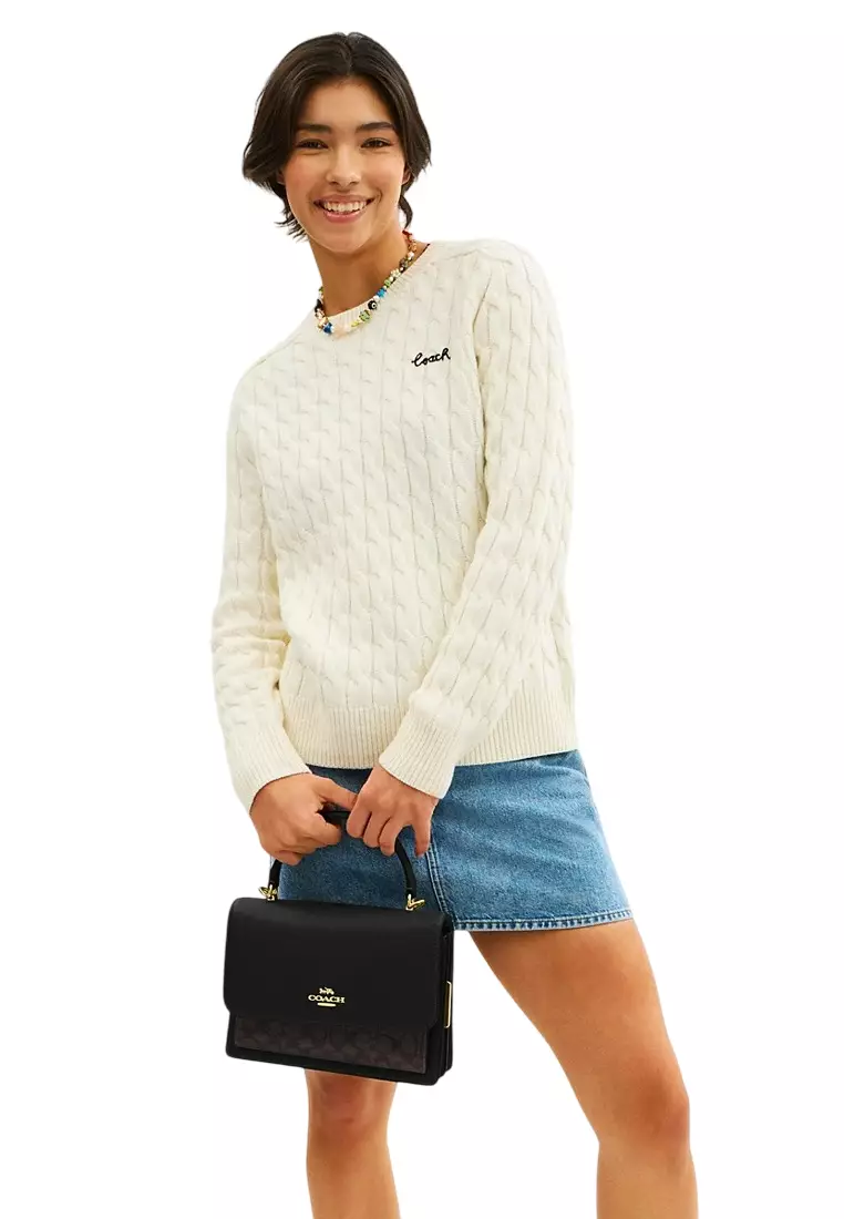 Klare Top Handle Bag In Signature Canvas - Walnut/Black