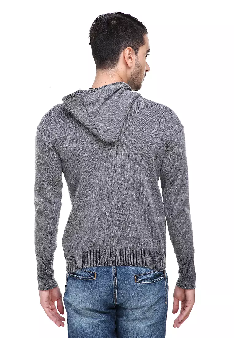Clover Jaket Hoodie Pria Kasual Casual Jacket Material Rajut Premium ORIGINAL - Dark Gray
