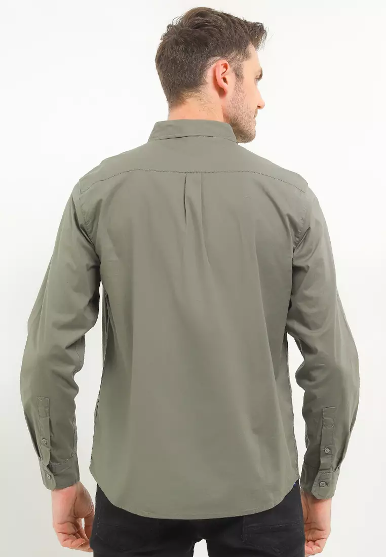 Kemeja Lengan Panjang Stretch Slim Fit - Olive