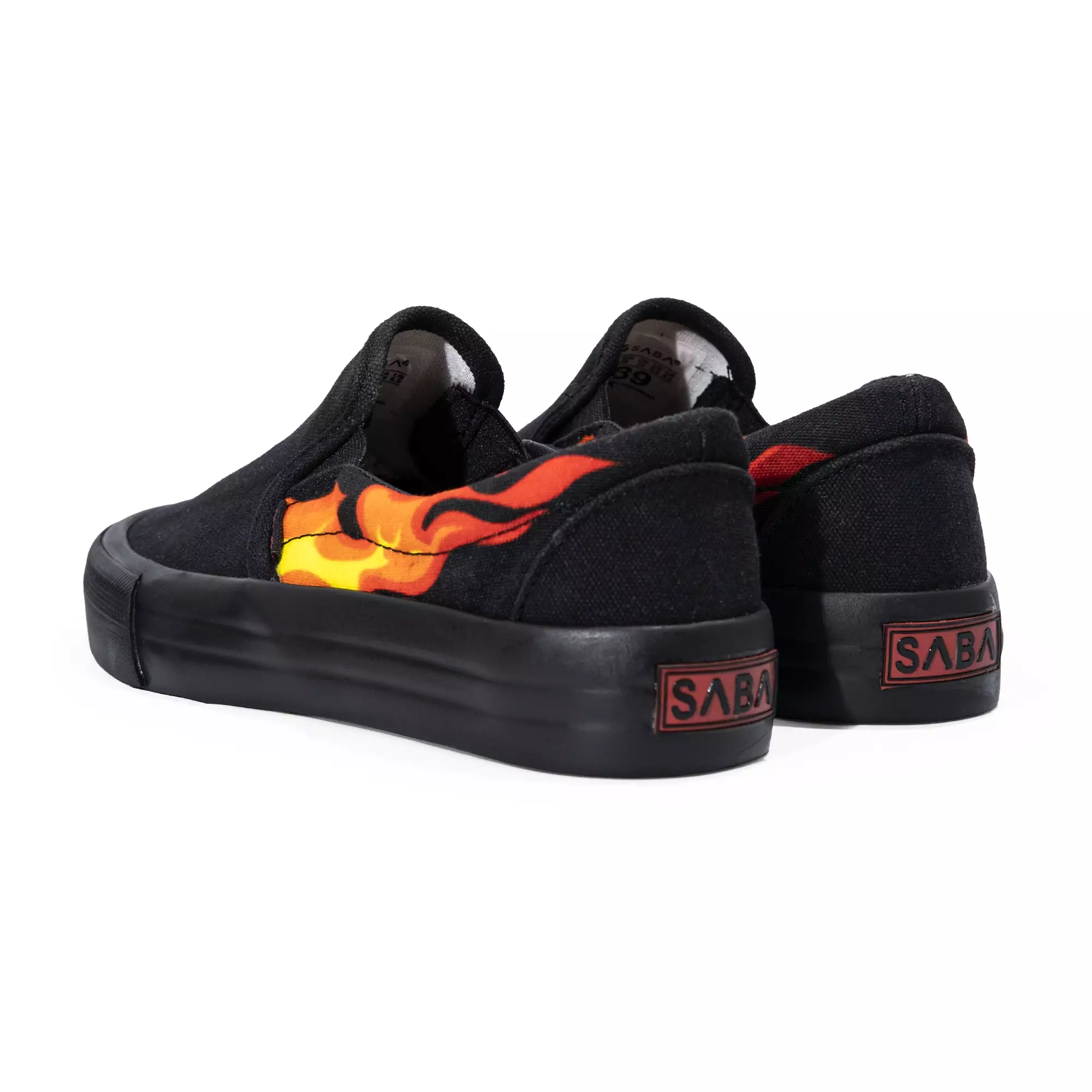 SABA Slip On Red Flame All Black - Sepatu Sneakers Casual Pria Wanita