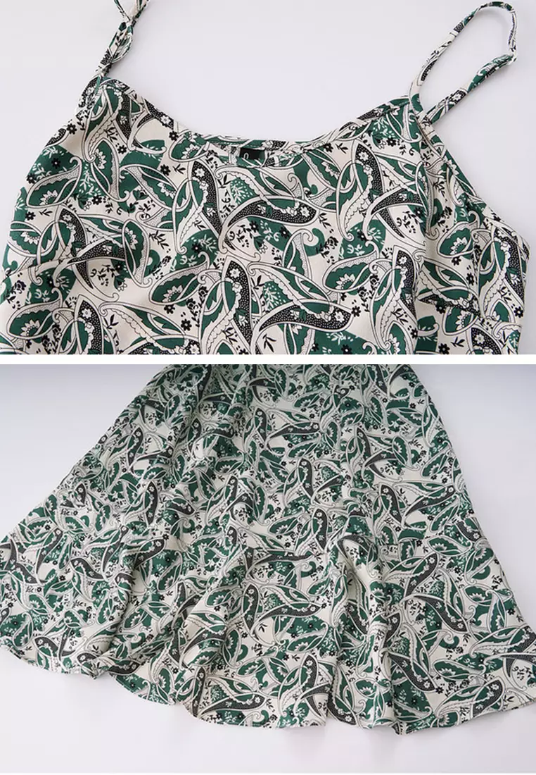 Vintage-Print Slip-On Chiffon Dress