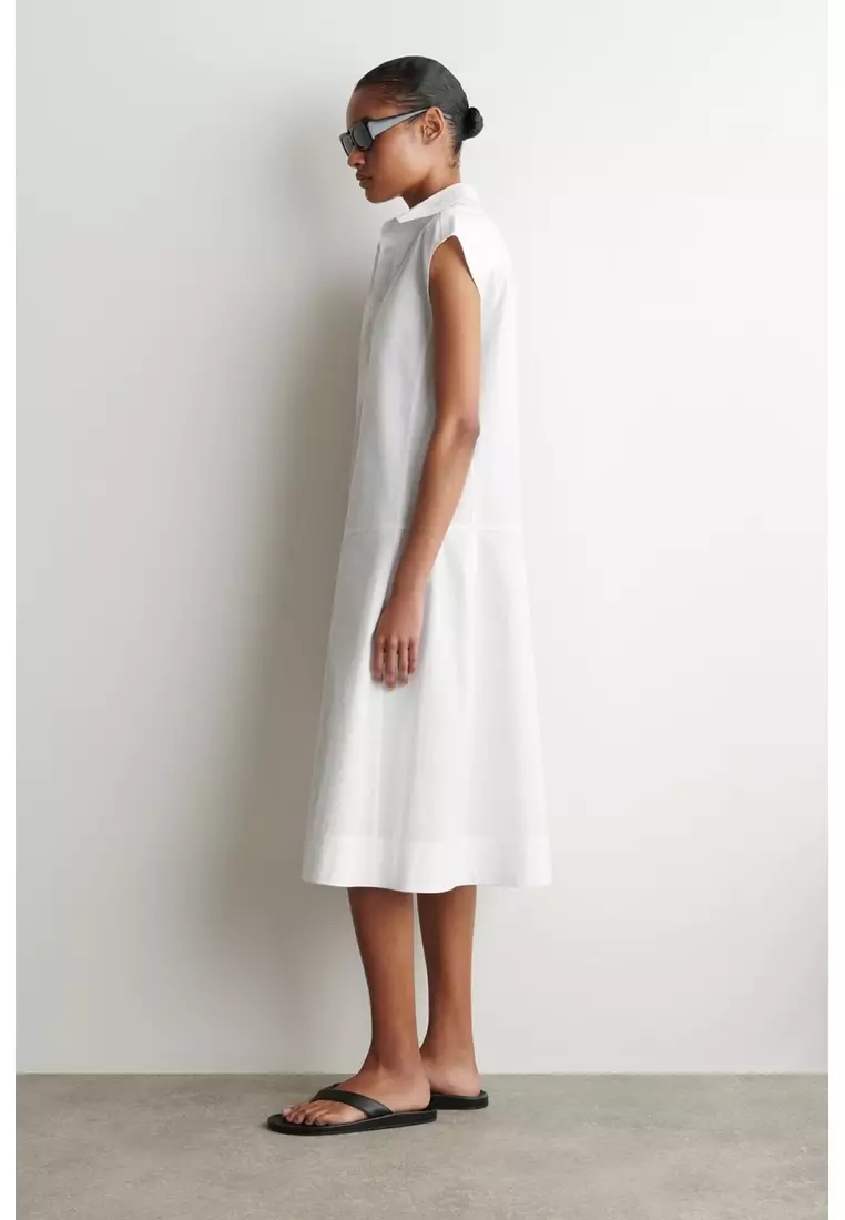SLEEVELESS COTTON-POPLIN SHIRT DRESS