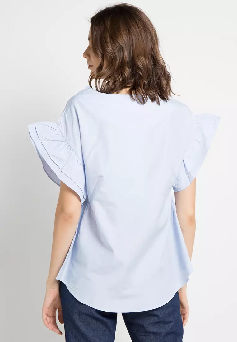 Ruffle Sleeve Striped Blouse