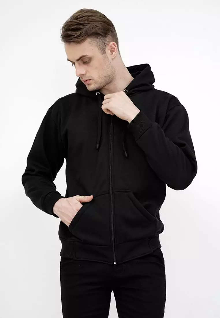 Jaket Polos Hoodie Zipper Sweater Warna Hitam