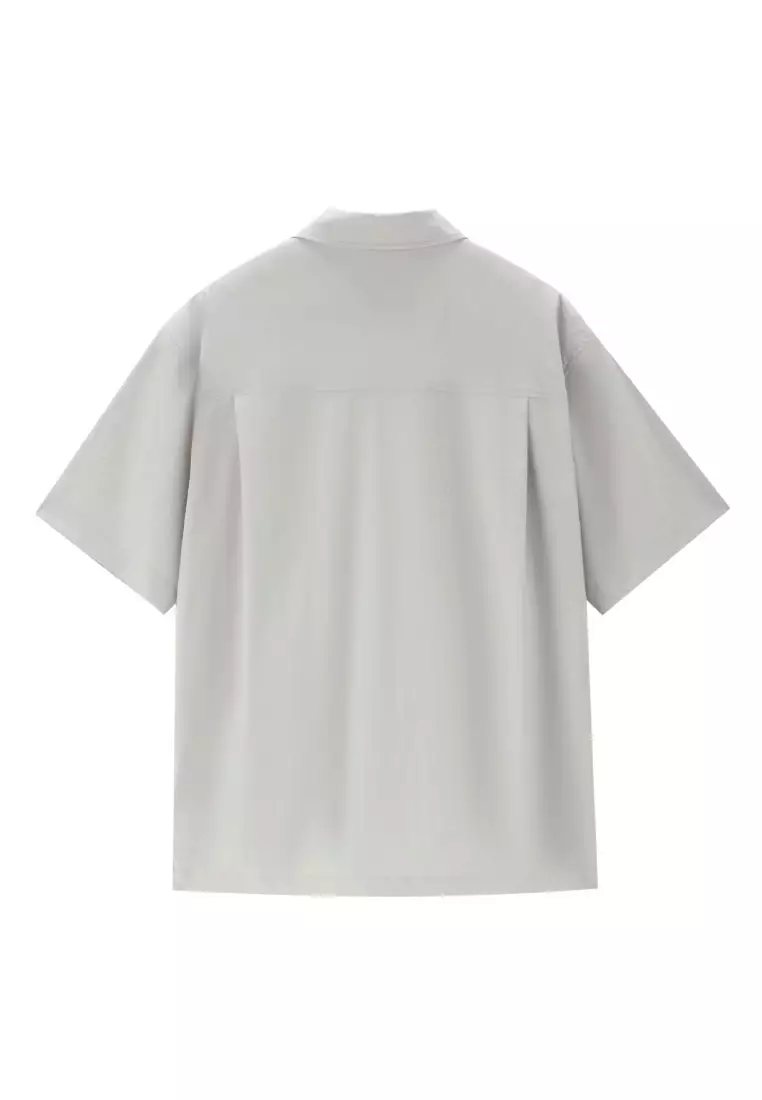 Korea Collection Men's Stretchy Nylon Cargo Pocket Short Sleeve Loose Shirt 01045521