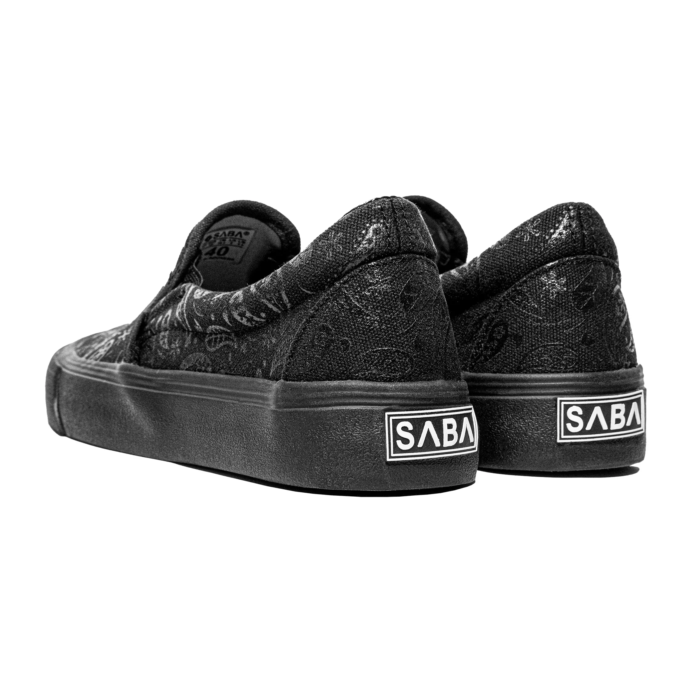 SABA Slip on Paisley Basic All Black - Sepatu Sneakers Casual Pria Wanita Original 100% PSL BS 02