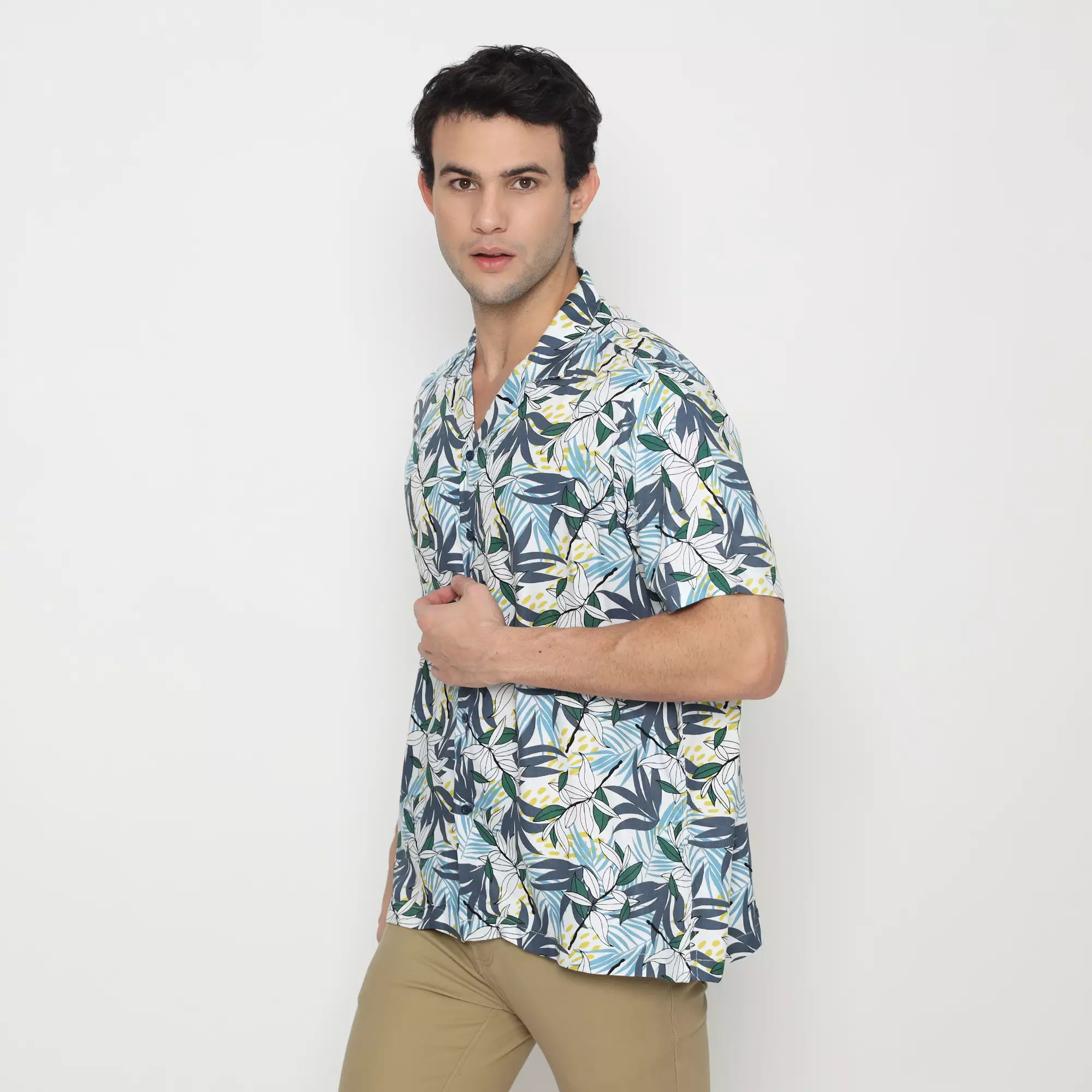 Platini Baju Kemeja Motif Hawai Pria Lengan Pendek Katun Rayon Biru 73443