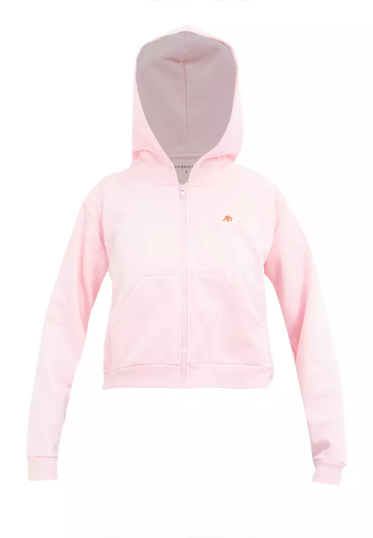 Ladies Semi Crop Zip Up Hoodie