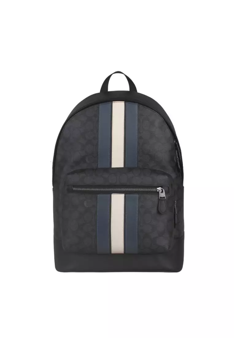 Buy Coach West Backpack In Signature Canvas With Varsity Stripe
