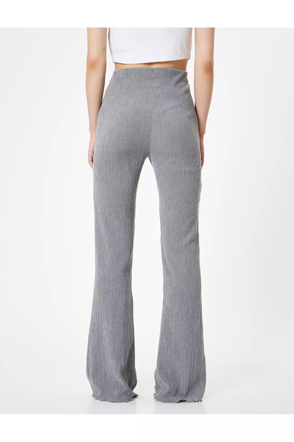 喇叭褲 高腰索繩腰部彈性嫘縈混紡紋理