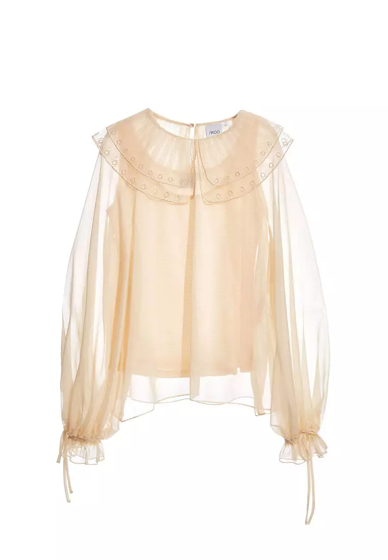 Chiffon Top With Lace Bertha Collar