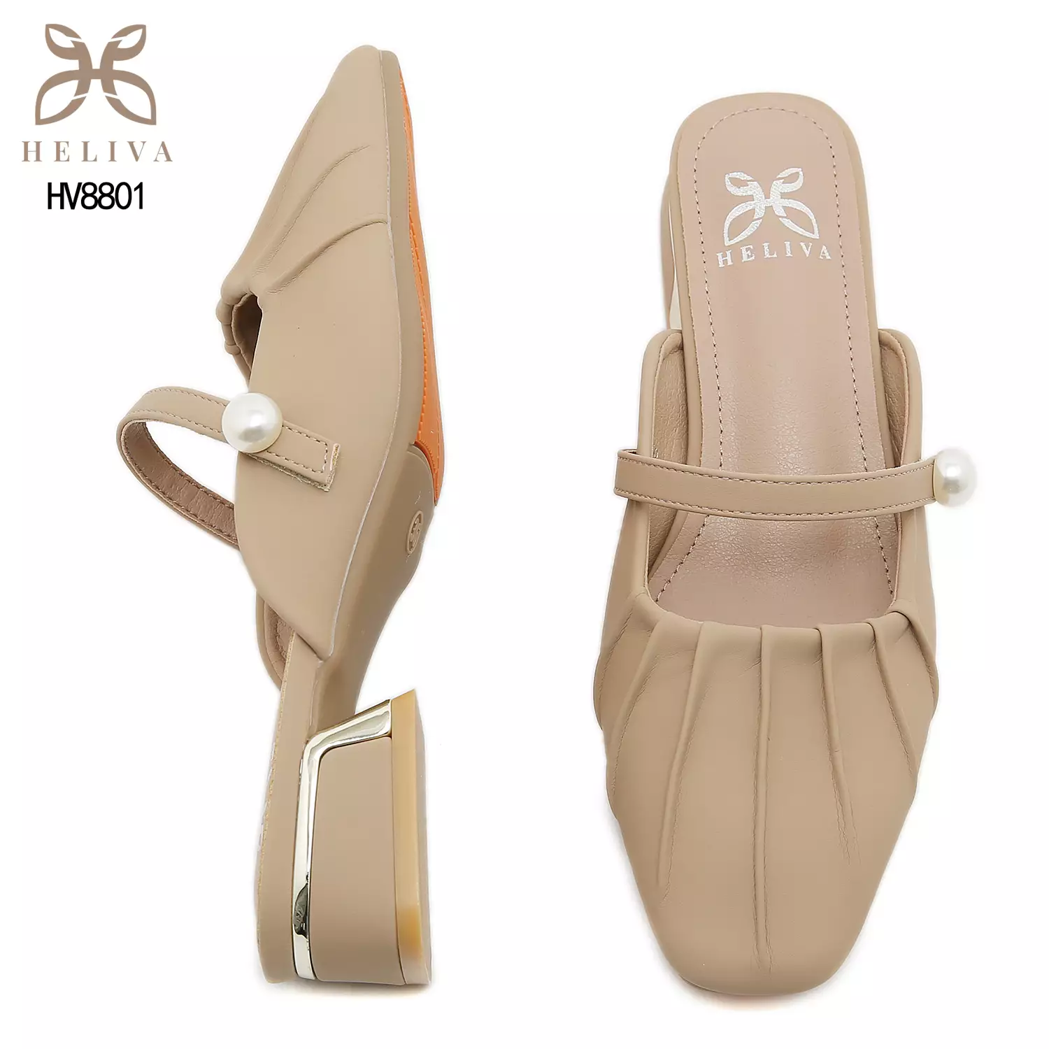 Heliva Aurel Classic Pleated Mules with Minimalist Strap and Statement Pearl Charm HV8801