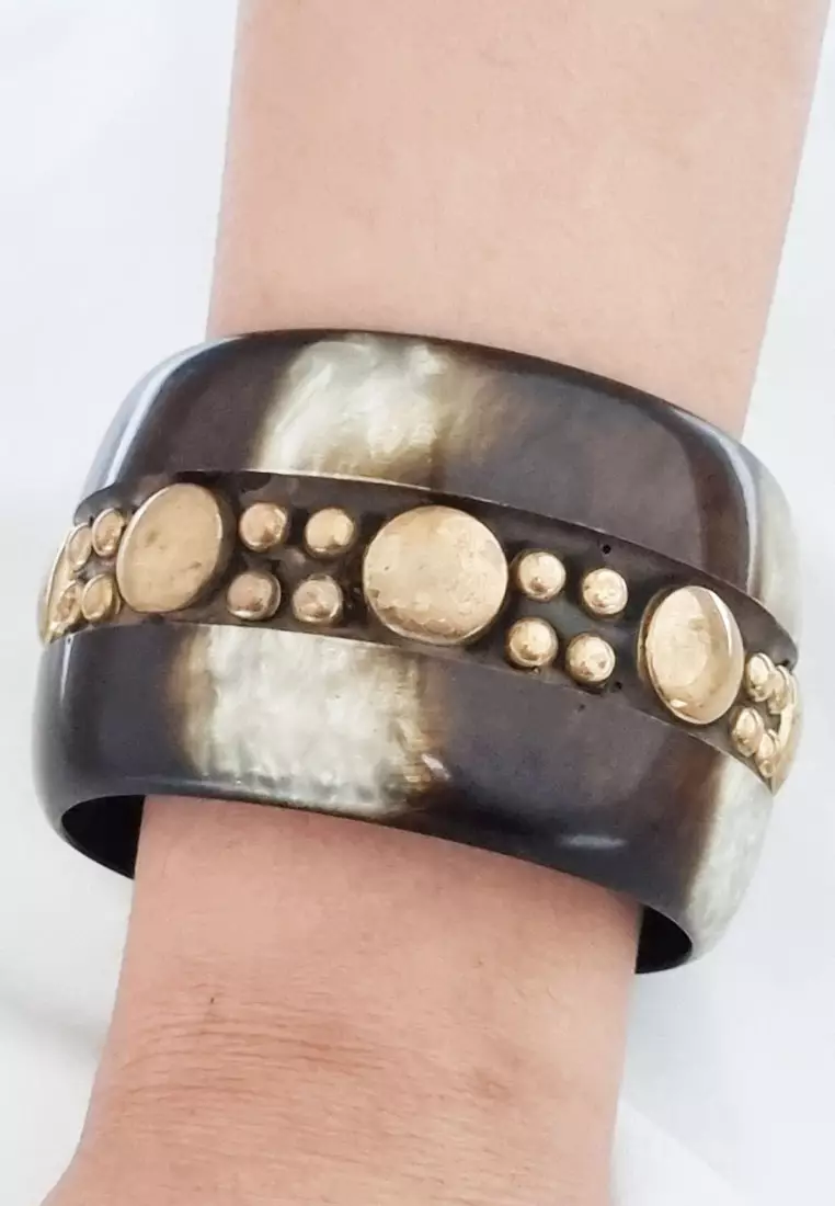 Gold Studded Fiber Design Bangle Gelang Brown