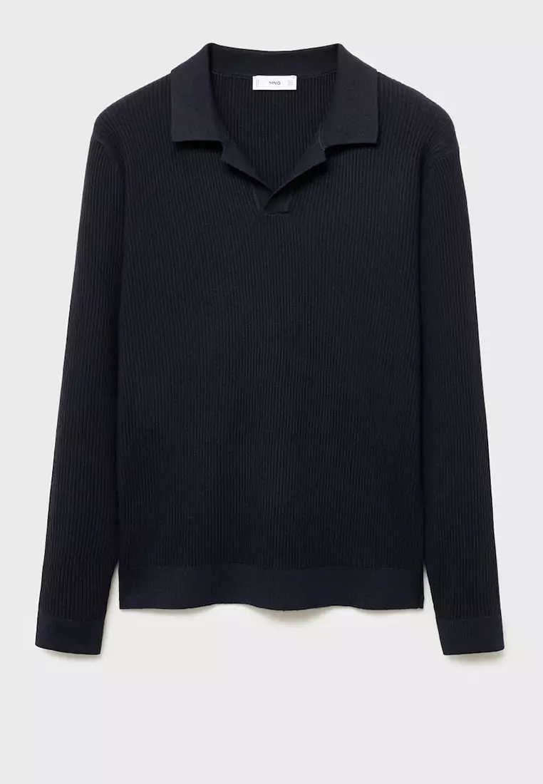 Cotton-Blend Ribbed Polo Sweater