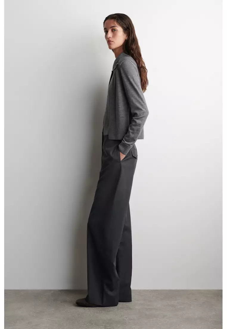 LAYERED MERINO WOOL HIGH-NECK CARDIGAN