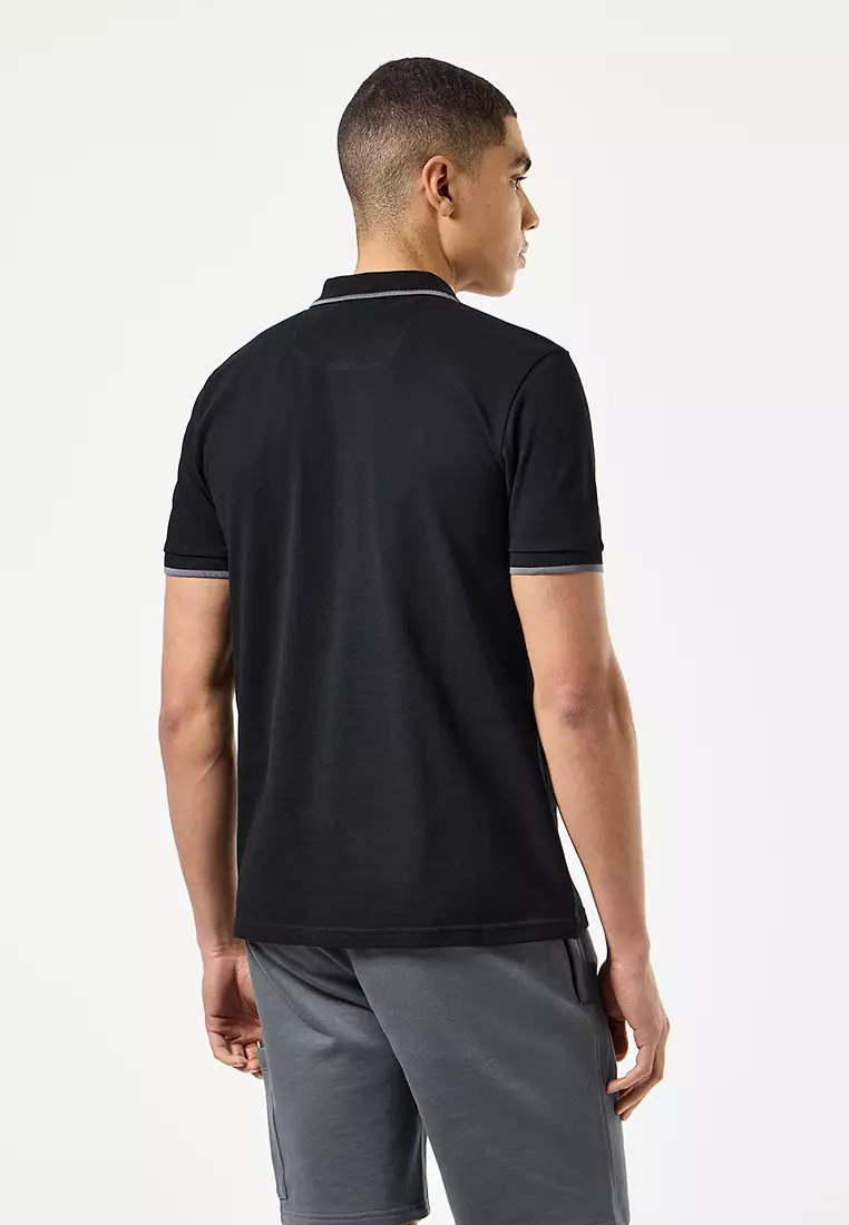 MENS BLACK/ZINC MONTI ZIP POLO WITH PARACHUTE DETAIL