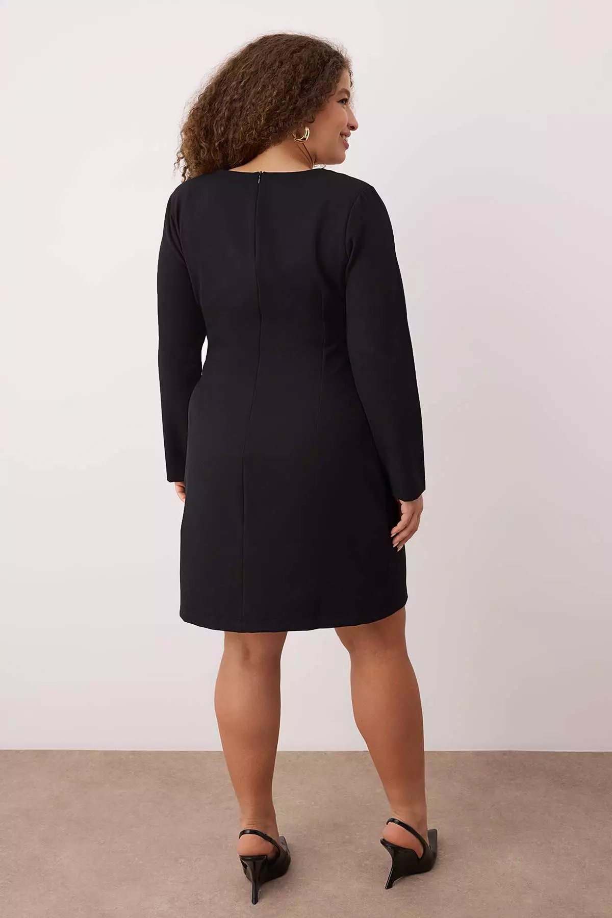 Plus Size Button Detailed Mini Woven Dress