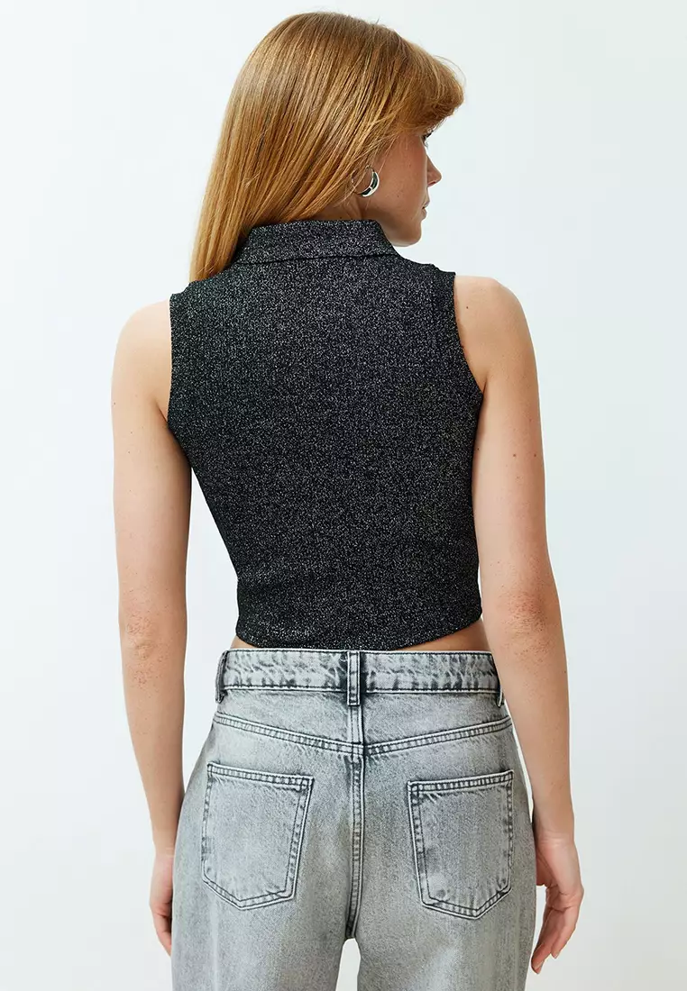 Buy Trendyol Fitted Metallic Thread Crop Top 2025 Online | ZALORA