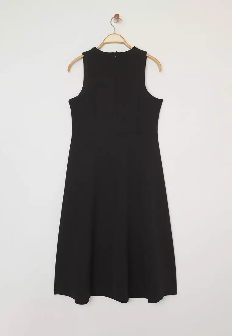 Black Stoned Sleeveless Midi Length A-Line Woven Evening Dress/Night/Graduation/Engagement Dress Tbbss25Ah00053