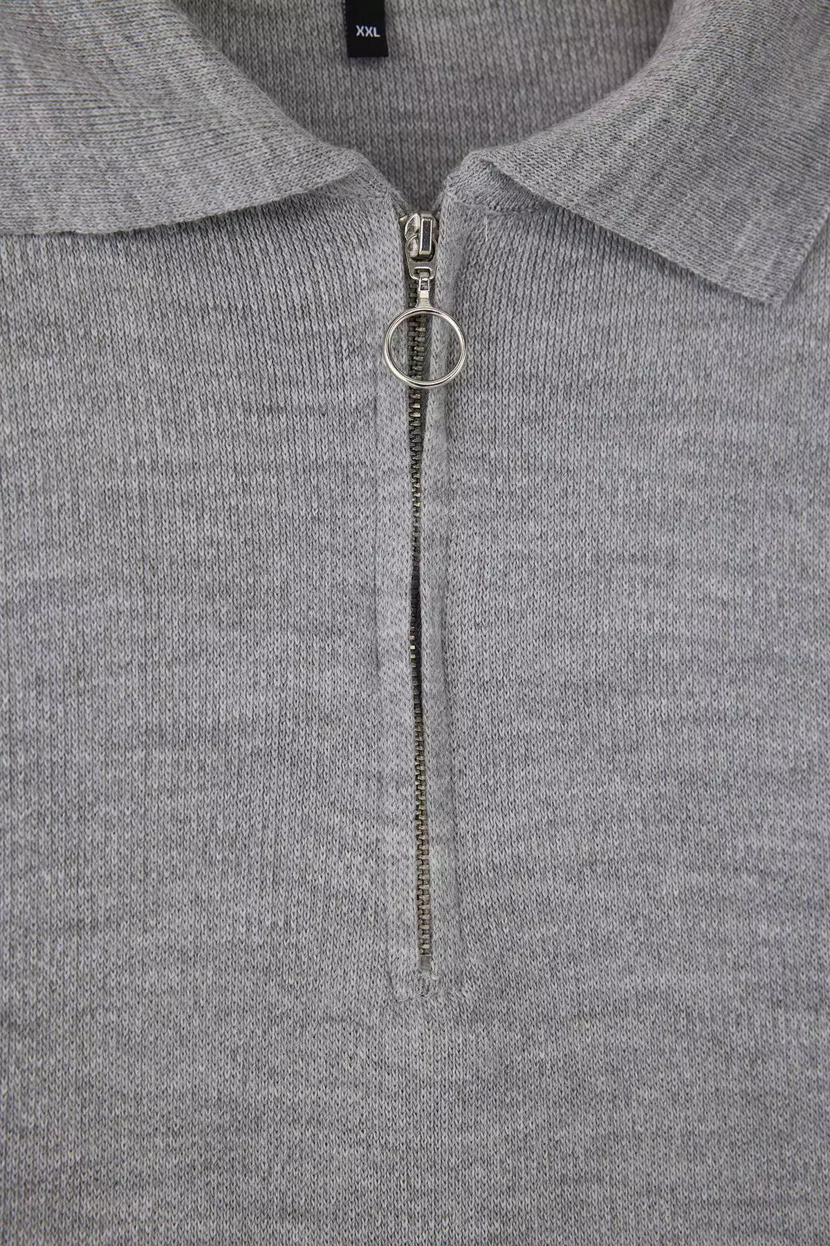 Gray Polo Collar Zipper Detailed Knitwear Sweater Tbbaw23An00056