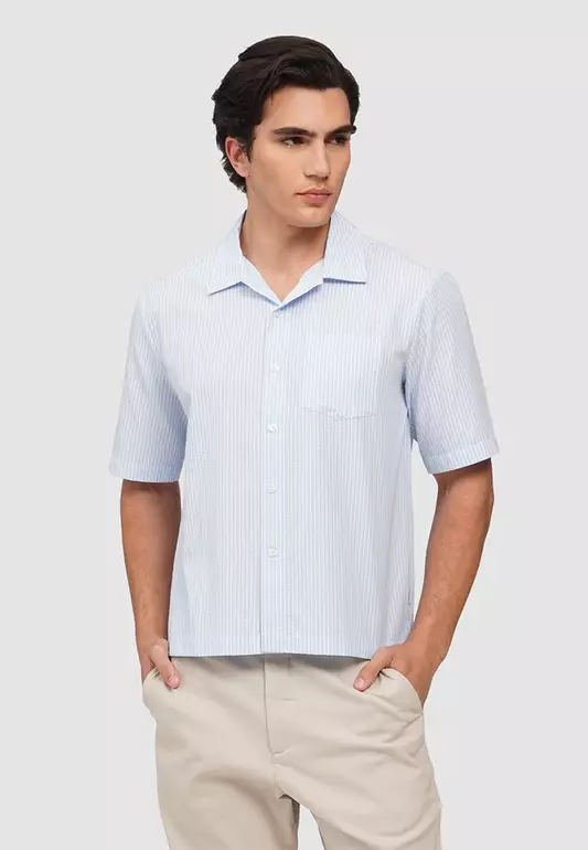 Seersucker Boxy Striped Shirt