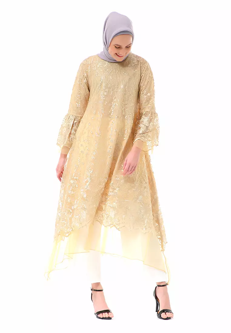 Aliyah Long Dress Motif Bunga High Quality Premium - Mustard