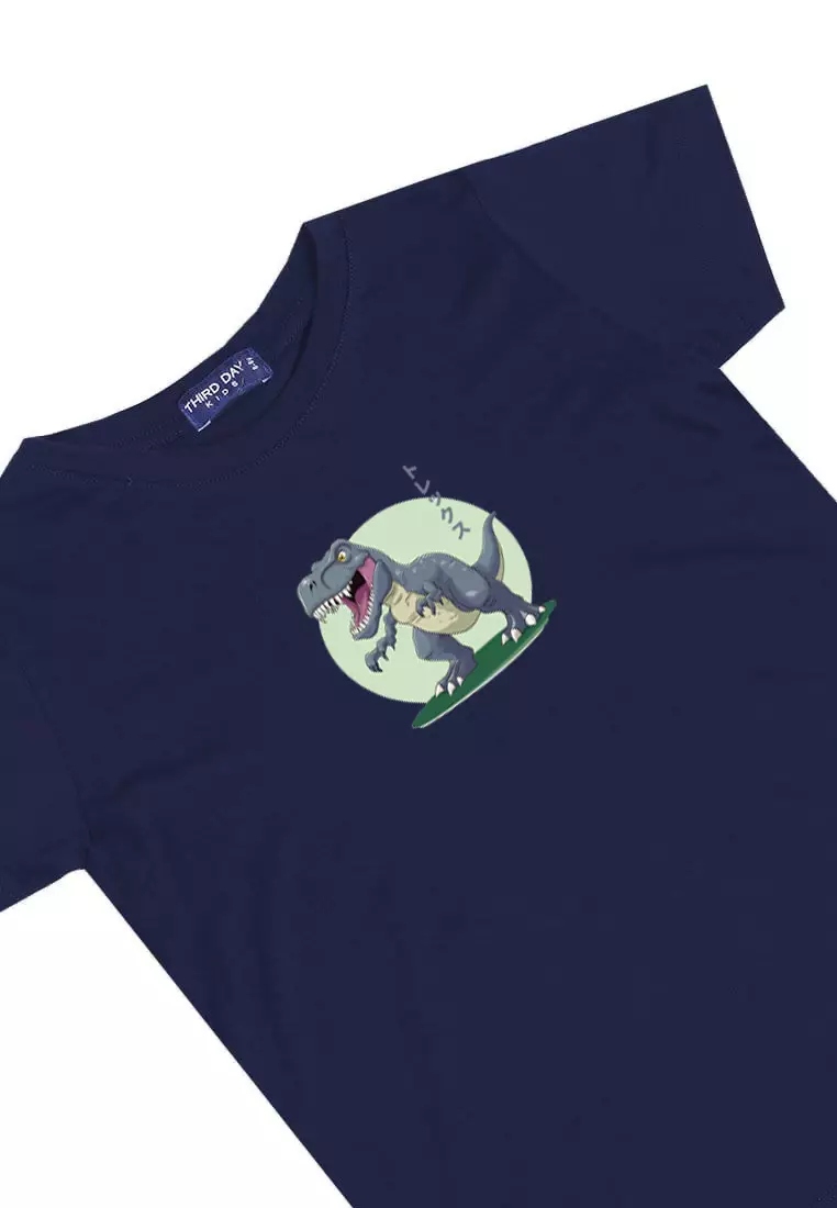 KU038 Kaos Anak Bahan Adem Halus "trex" navy