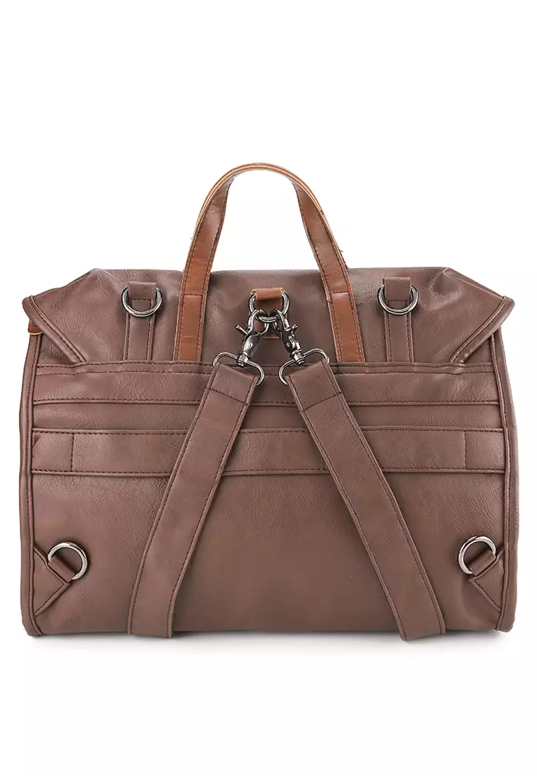 Distressed Leather Atlas Convertible Messenger Backpack