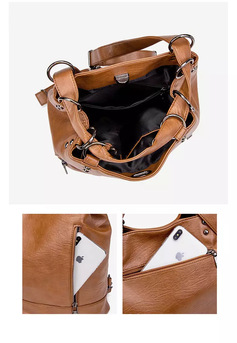 Leather Ladies Backpack Crossbody Bag 2 IN 1
