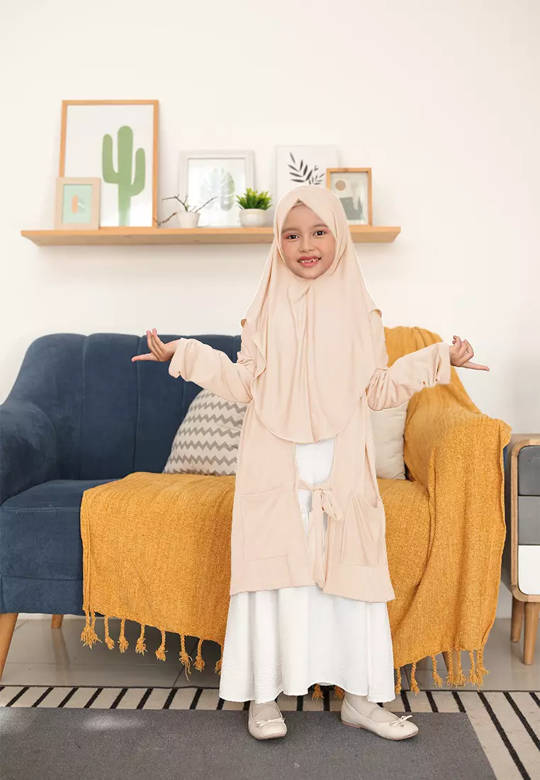 Alifa Bergo Anak | Hijab Instan Anak | Kerudung Instan | Cardigan Outer  - Blush Peach