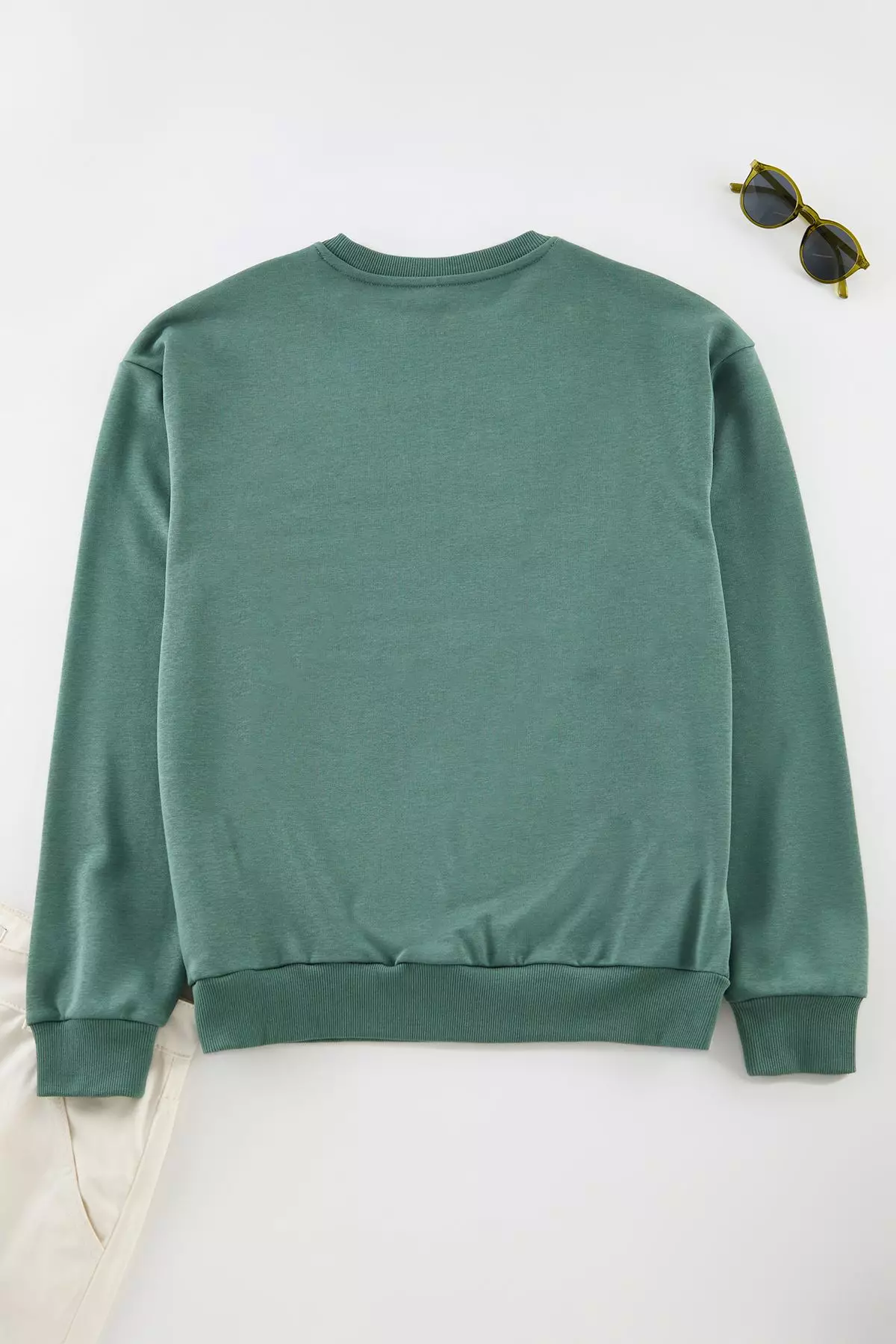Green Oversize/Wide Cut Embossed Text Printed Unshaded Sweatshirt Tmnaw25Sw00048