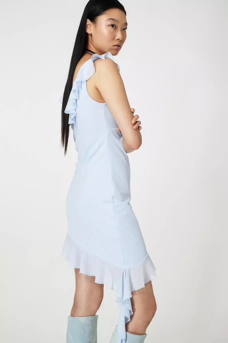 Flounce-trimmed mesh dress