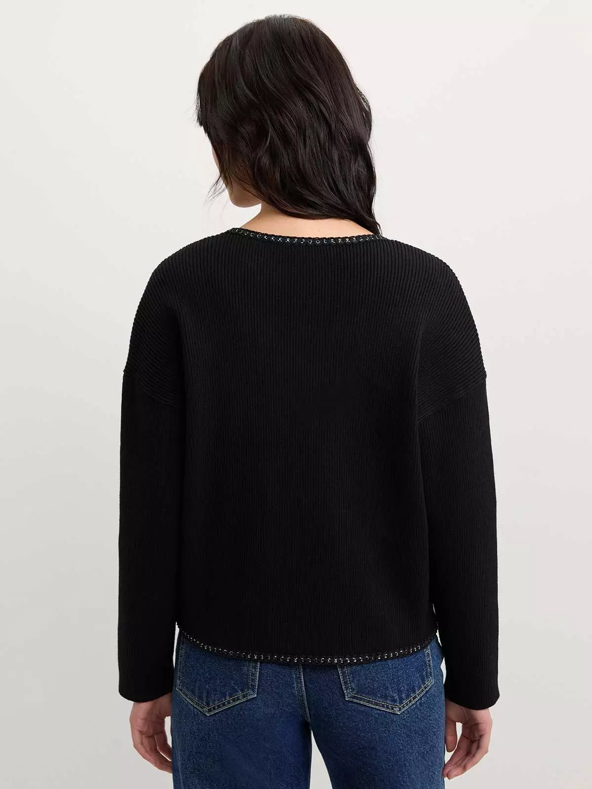Contrast Trim Cardigan - Black