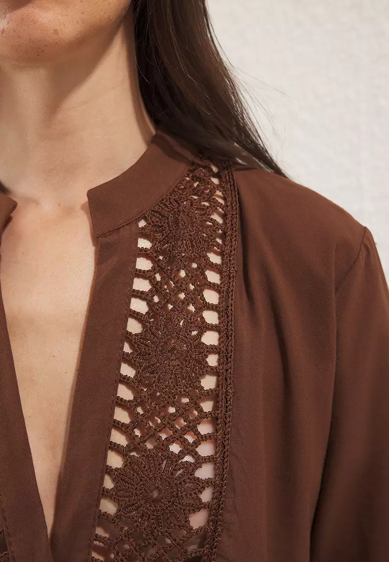 Brown Plain Regular Mini Weaving 100% Cotton Beach Dress TBESS20EL0854