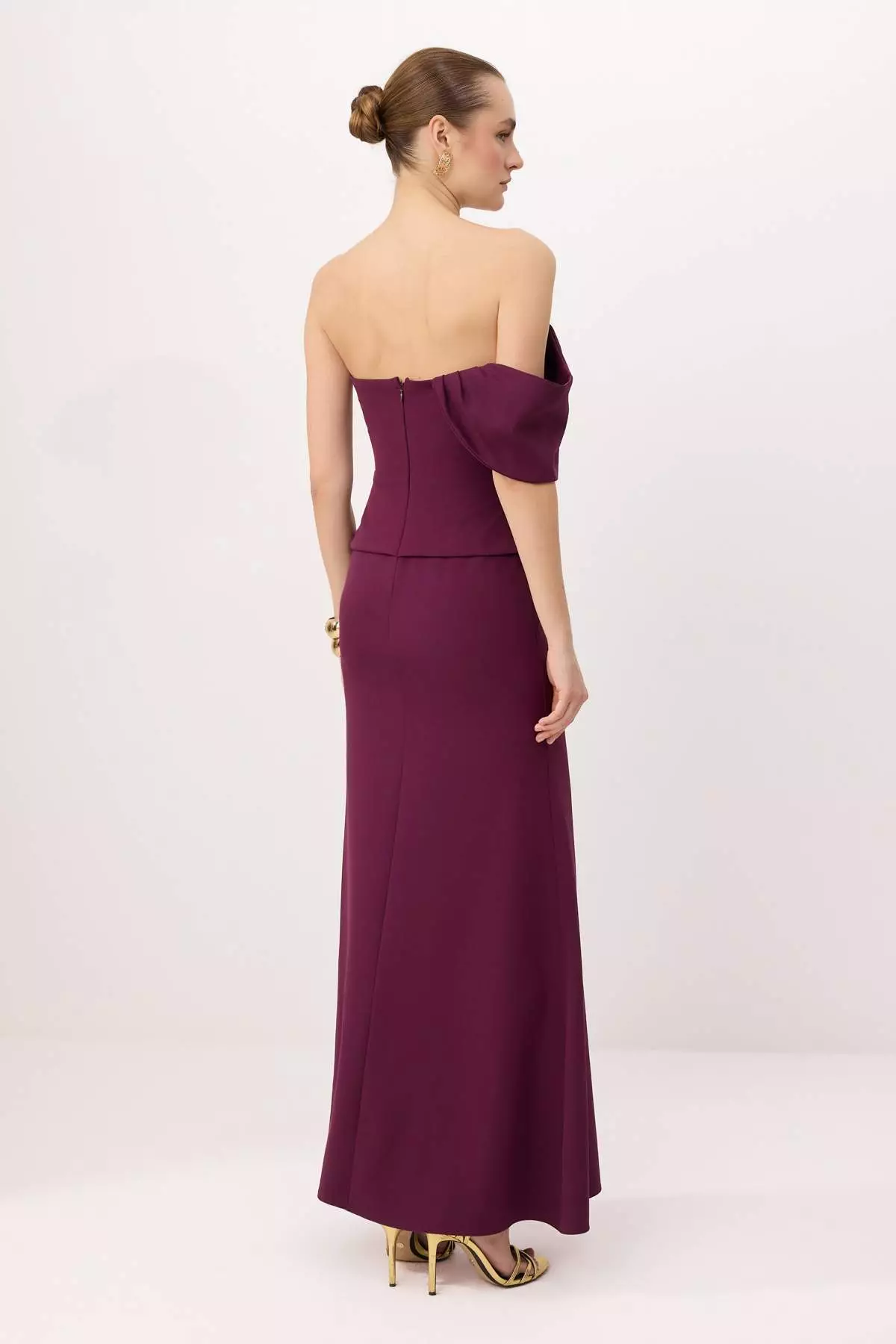 Plum Plain Strapless Woven Finike Maxi Evening & Graduation Dress Tprss26Ae1