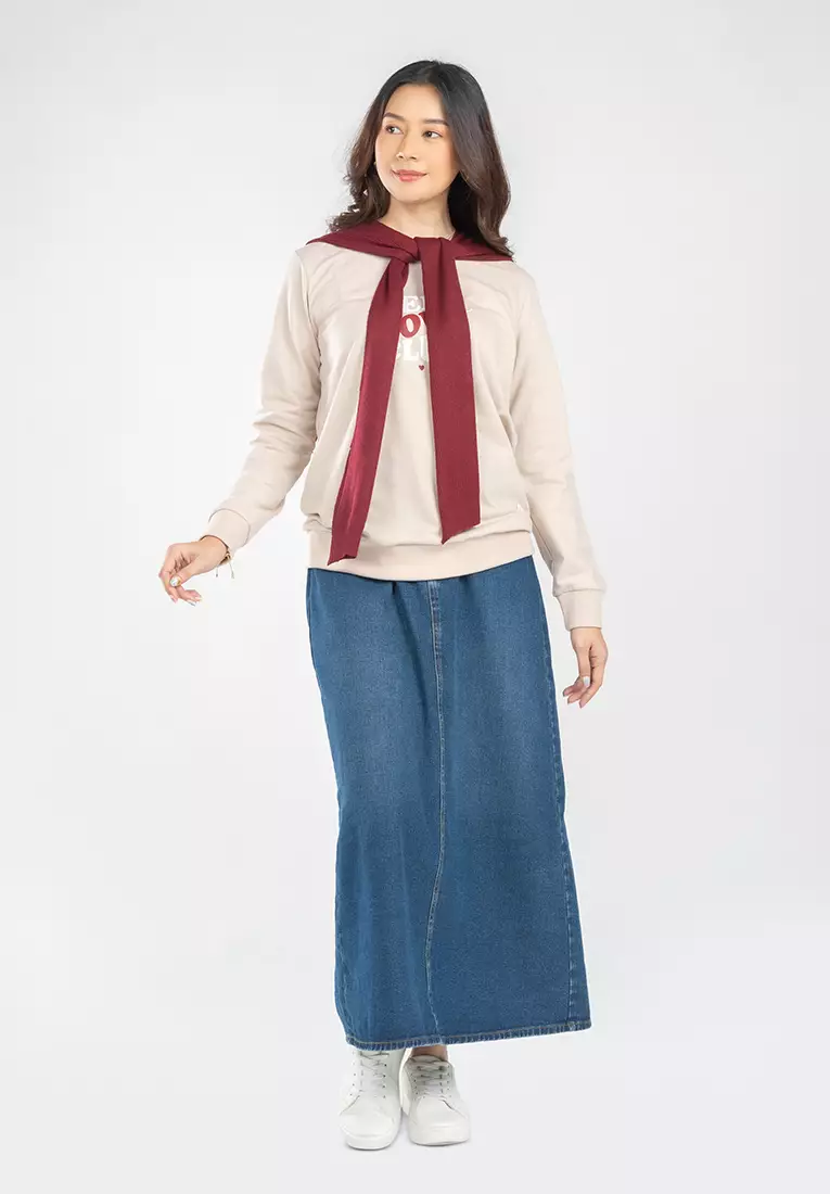 C2 Shazia Khaki Sweater Rajut Syal Wanita