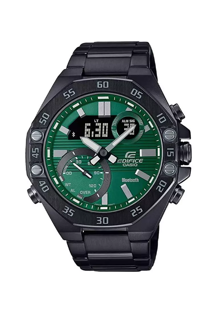 Casio EDIFICE Jam Tangan Pria - Black Green - Stainless Steel - ECB-10DC-3ADF