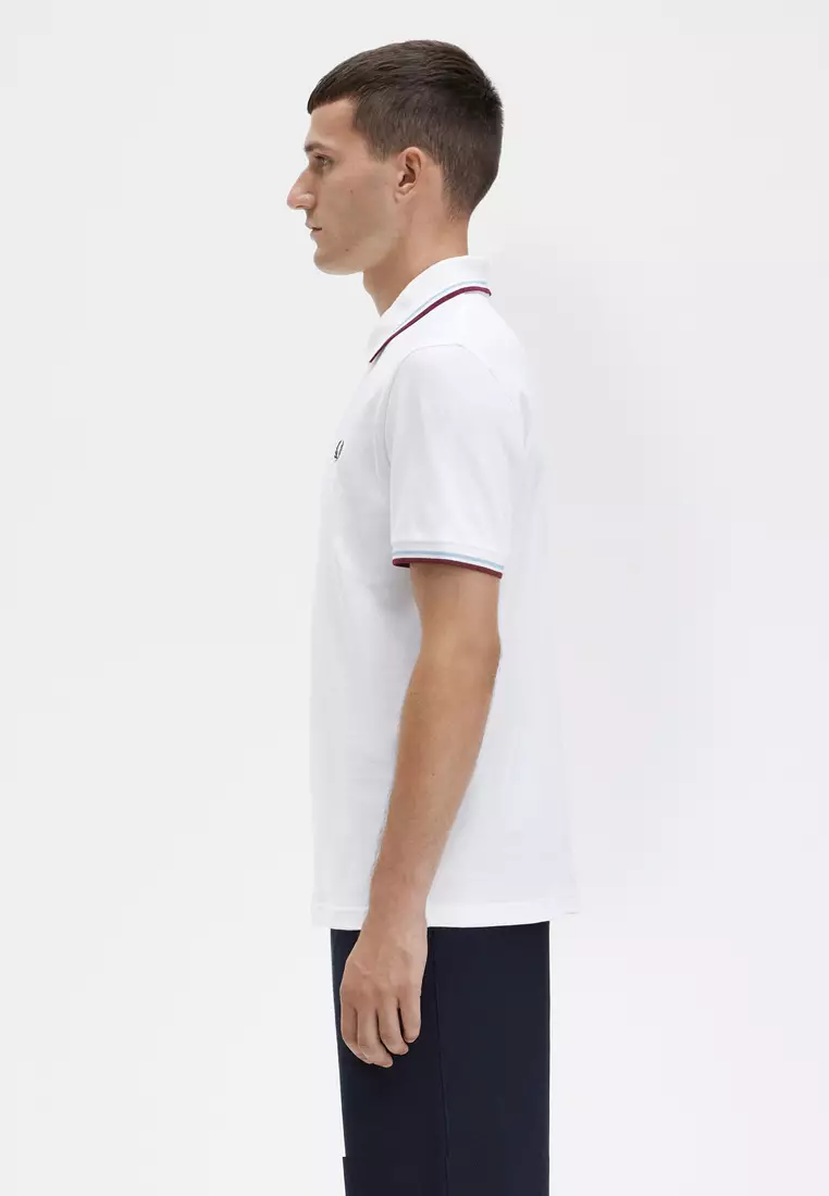 Fred Perry M12 Made in England Twin Tipped Fred Perry Shirt (White / Ice / Maroon)