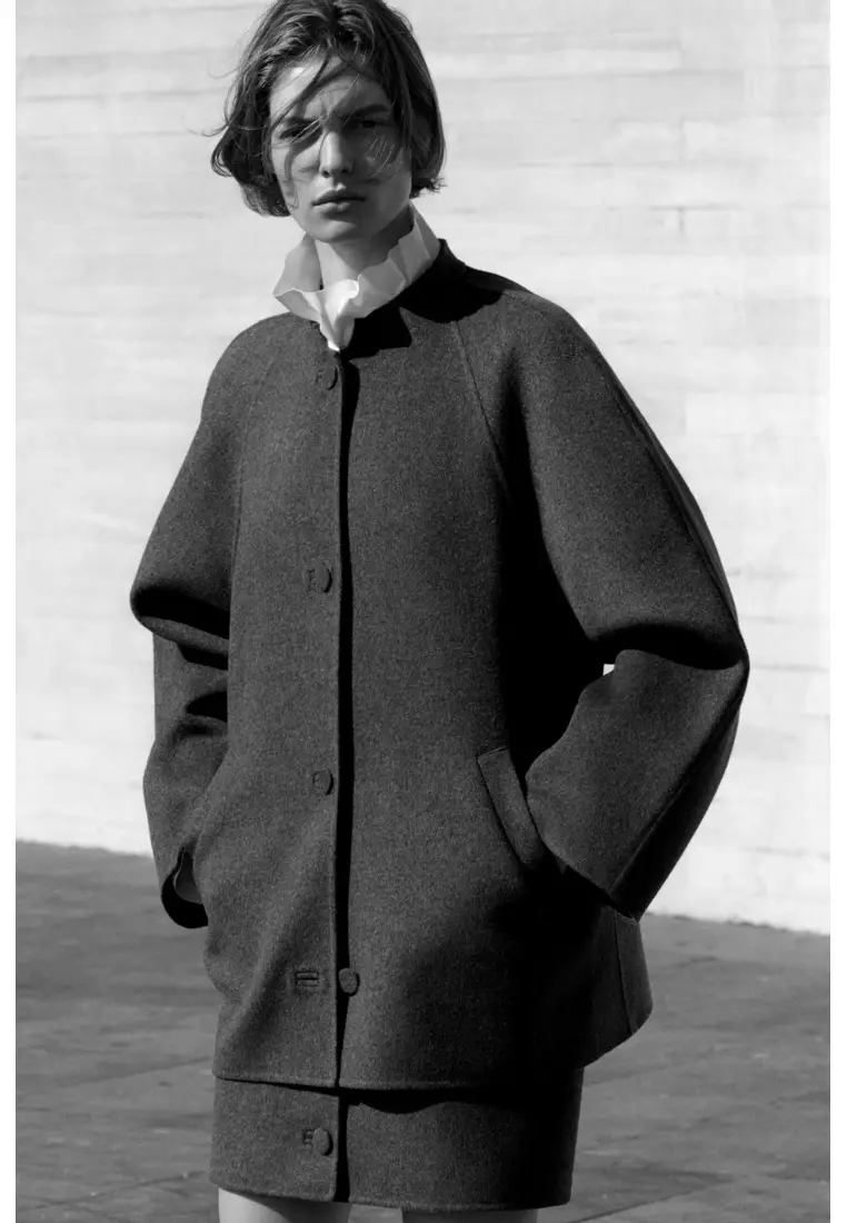 BUTTONED DOUBLE-FACED WOOL MINI SKIRT