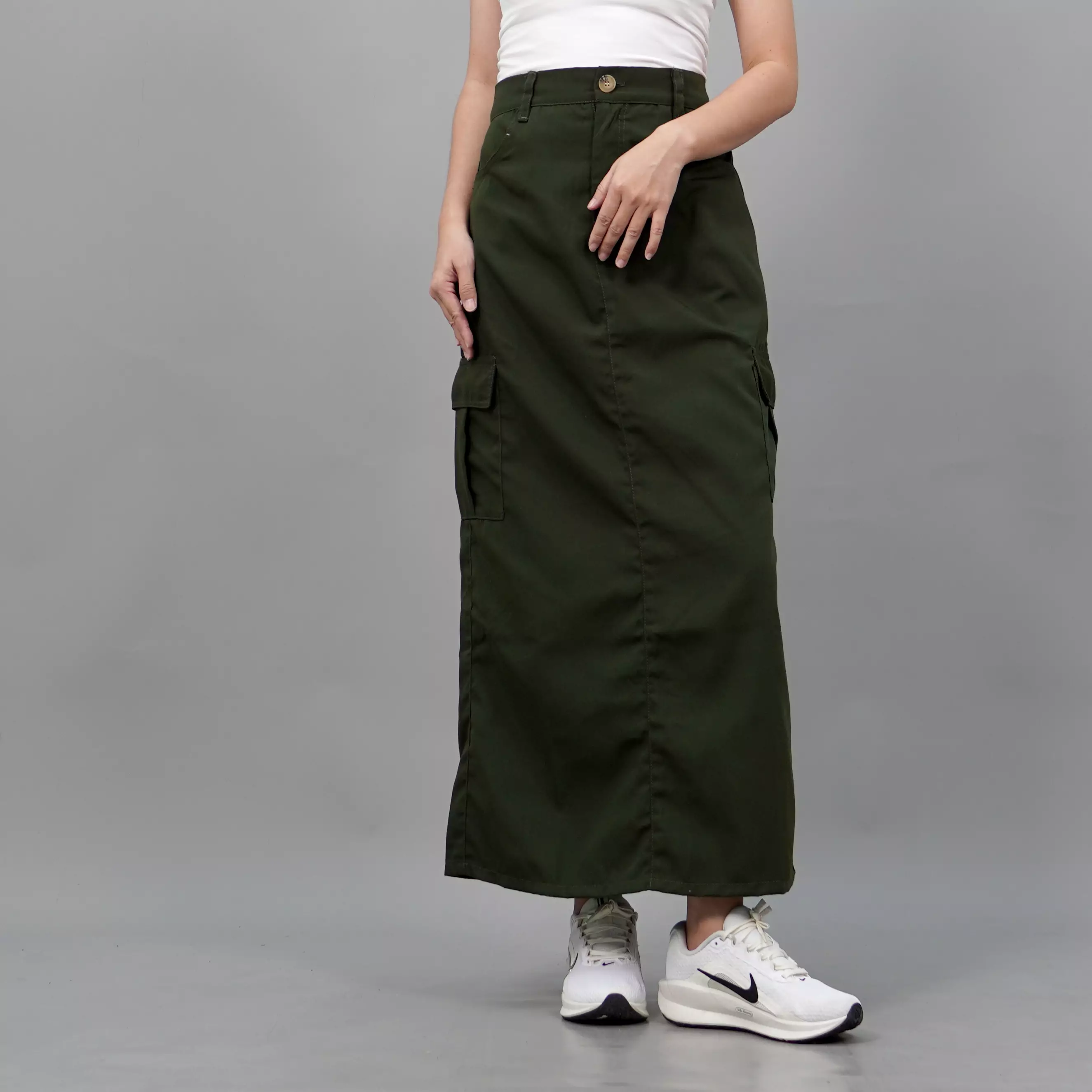MAGGIE Rok Kekinian Rok Cargo Skirt Rok Panjang - ARMY
