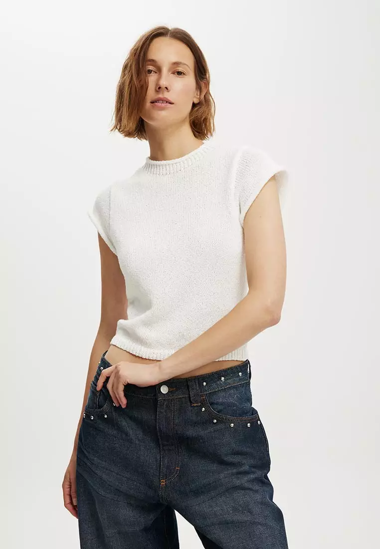 Textured Short Sleeve Knit Top