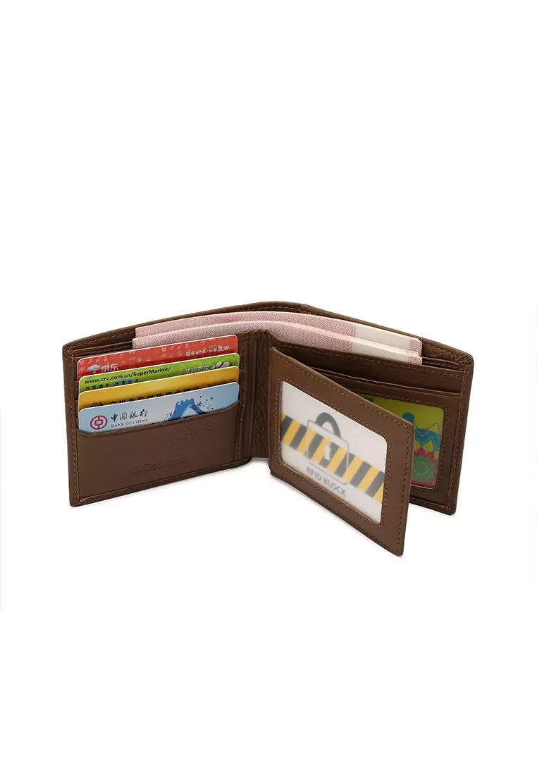 Men's RFID Genuine Leather Bi Fold Center Flap Short Wallet