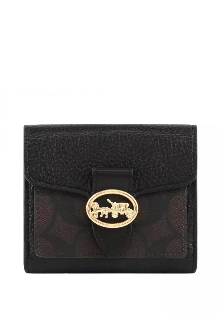 Coach Georgie Small Wallet In Signature Canvas Dark Brown