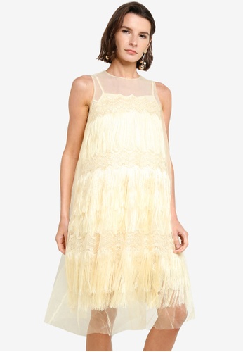 Hopeshow yellow Sleeveless Lace Midi Dress with Mesh DD59BAA29660A7GS_1